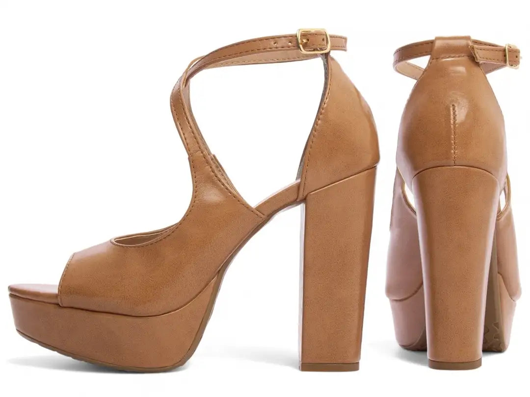 Sandália Meia Pata Caramelo Feminina Salto Alto Bloco