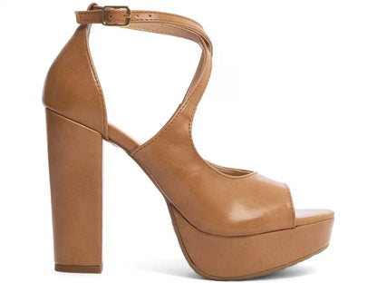 Sandália Meia Pata Caramelo Feminina Salto Alto Bloco