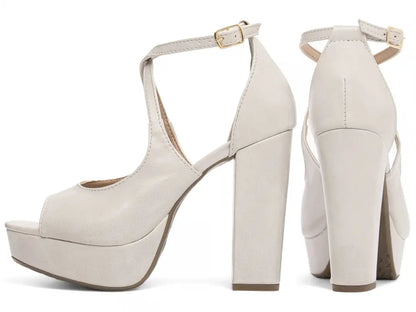 Sandália Meia Pata Off White Feminina Salto Bloco Alto