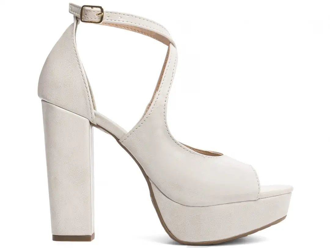 Sandália Meia Pata Off White Feminina Salto Bloco Alto