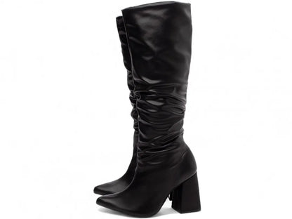 Bota Franzida Feminina Napa Preto Salto 9cm