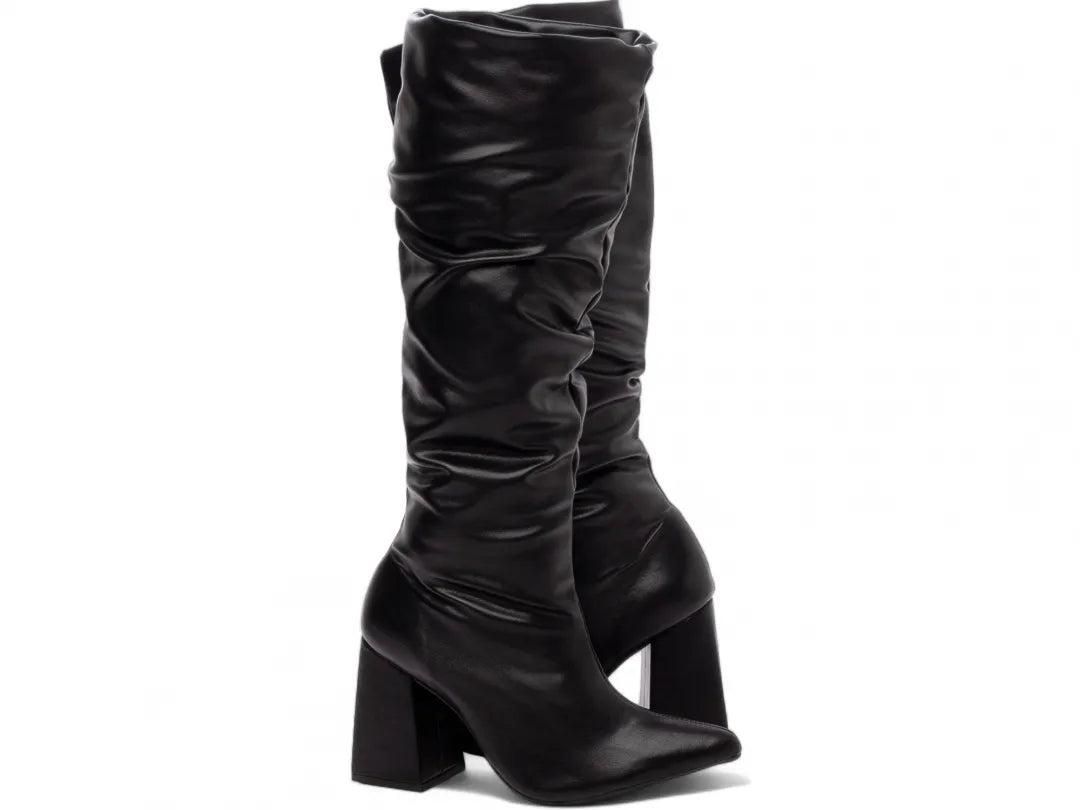 Bota Franzida Feminina Napa Preto Salto 9cm