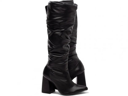Bota Franzida Feminina Napa Preto Salto 9cm