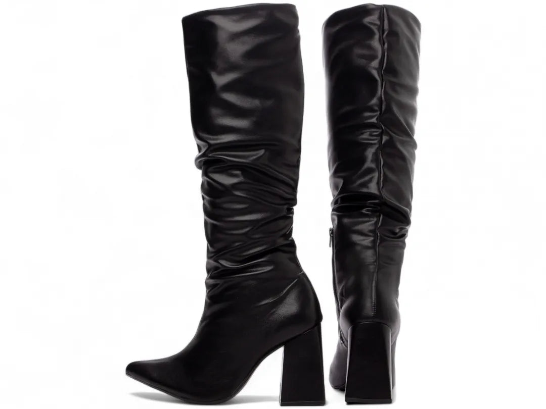 Bota Franzida Feminina Napa Preto Salto 9cm