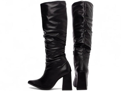 Bota Franzida Feminina Napa Preto Salto 9cm