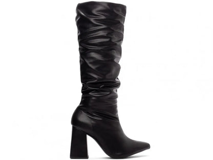 Bota Franzida Feminina Napa Preto Salto 9cm