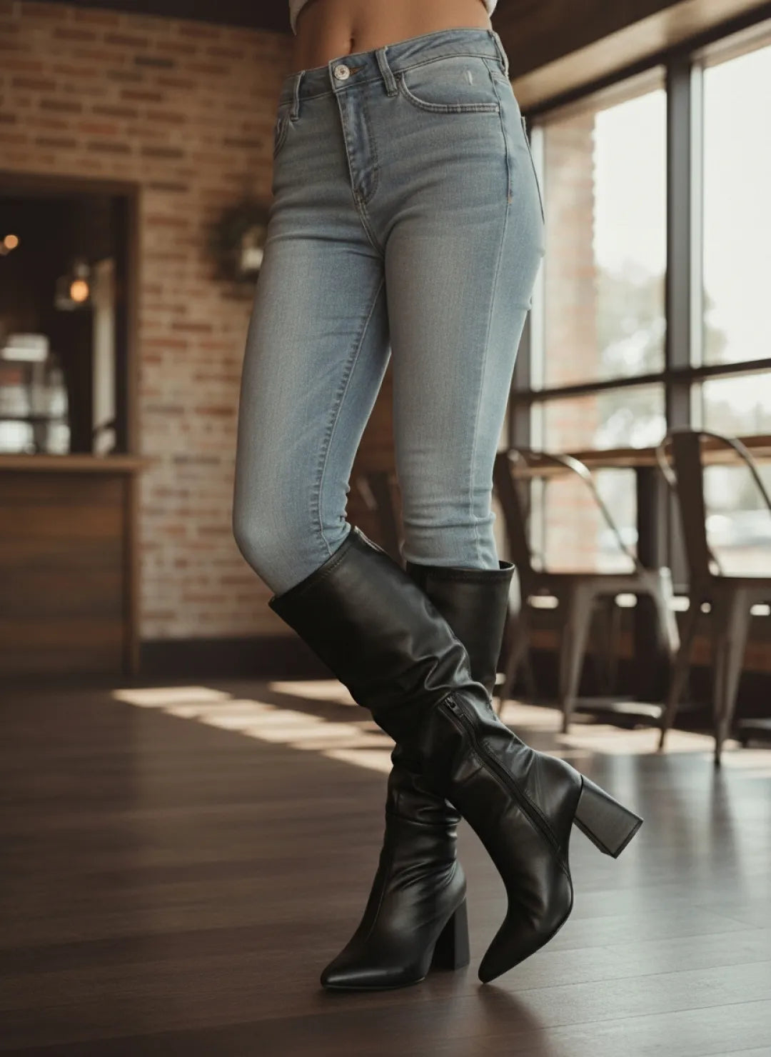 Bota Franzida Feminina Napa Preto Salto 9cm