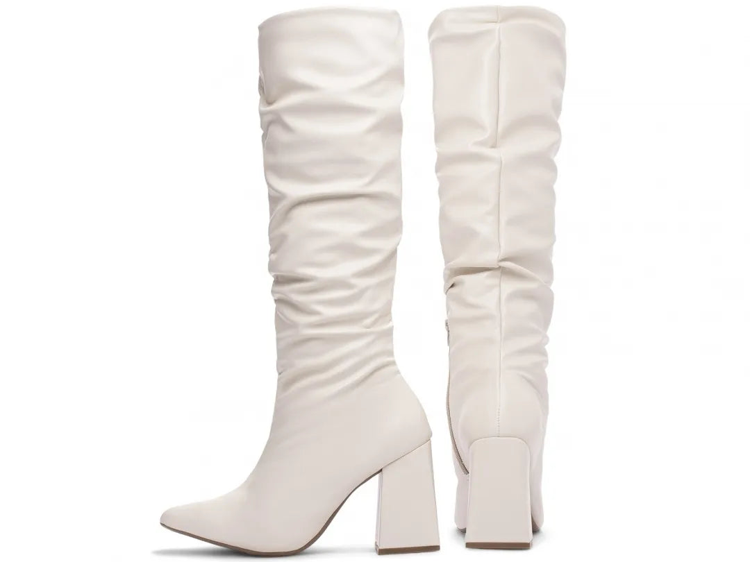 Bota Franzida Feminina Napa Off White Salto 9cm