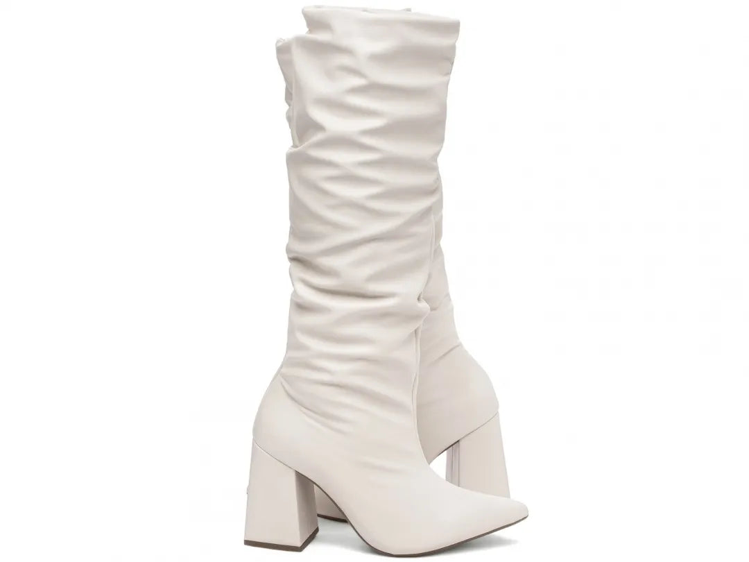 Bota Franzida Feminina Napa Off White Salto 9cm