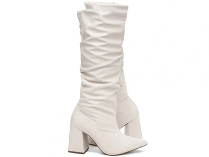 Bota Franzida Feminina Napa Off White Salto 9cm
