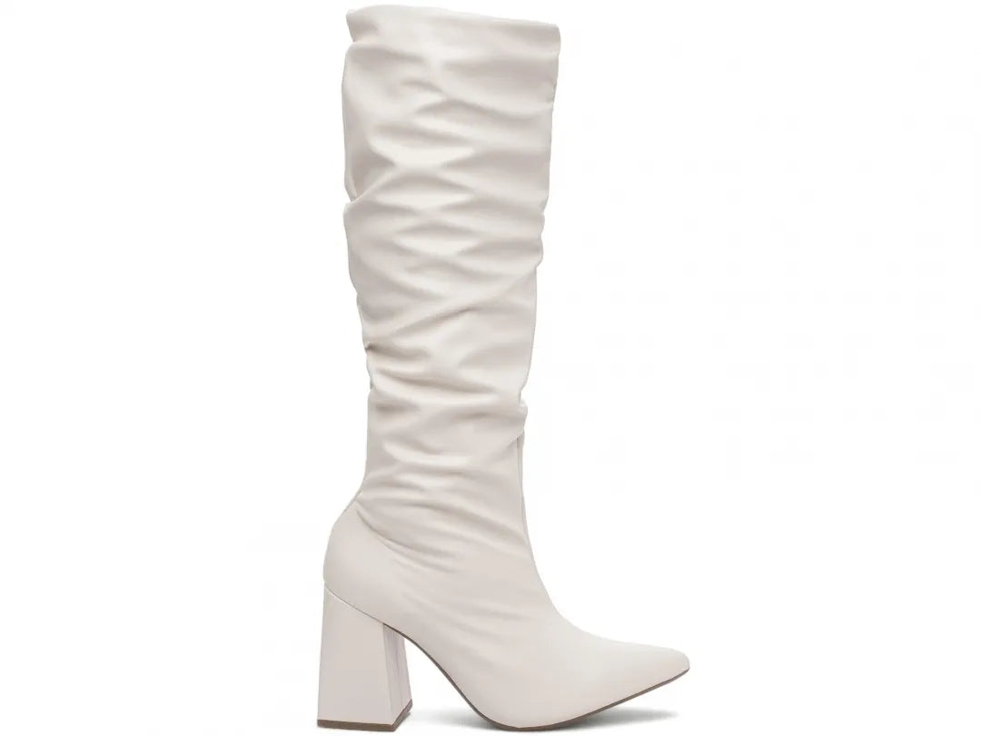 Bota Franzida Feminina Napa Off White Salto 9cm