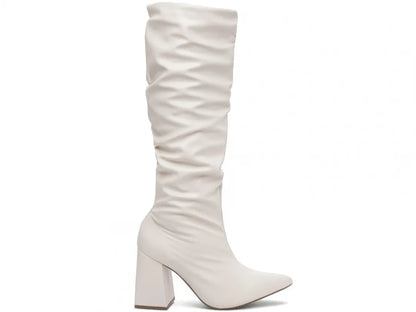 Bota Franzida Feminina Napa Off White Salto 9cm