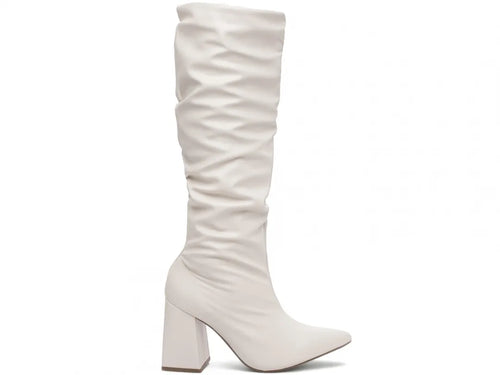 Bota Franzida Feminina Napa Off White Salto 9cm