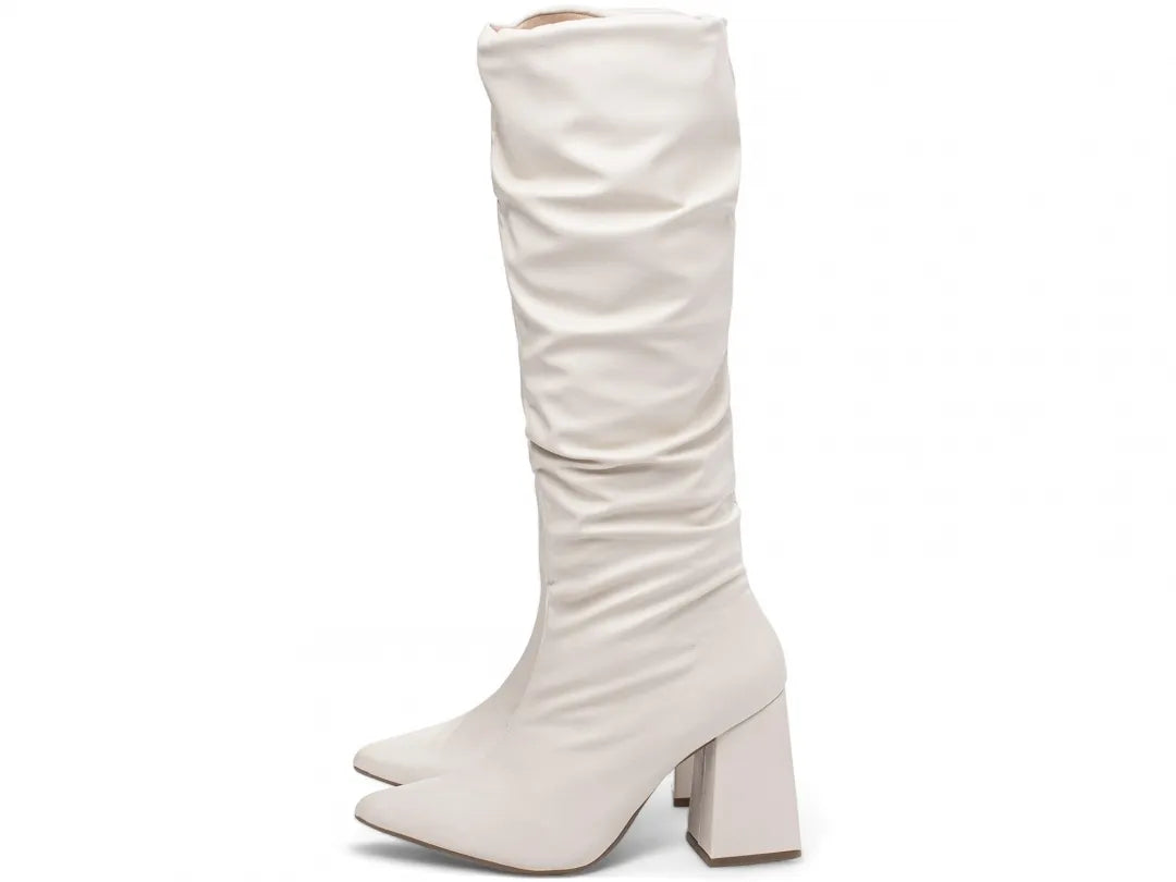 Bota Franzida Feminina Napa Off White Salto 9cm