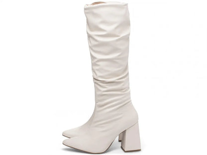 Bota Franzida Feminina Napa Off White Salto 9cm