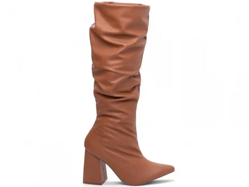 Bota Franzida Feminina Napa Caramelo Salto 9cm