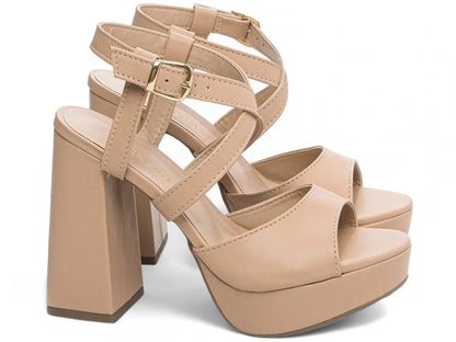 Sandália Feminina Meia Pata Bege com Salto Bloco