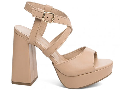 Sandália Feminina Meia Pata Bege com Salto Bloco