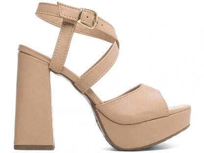 Sandália Feminina Meia Pata Bege com Salto Bloco