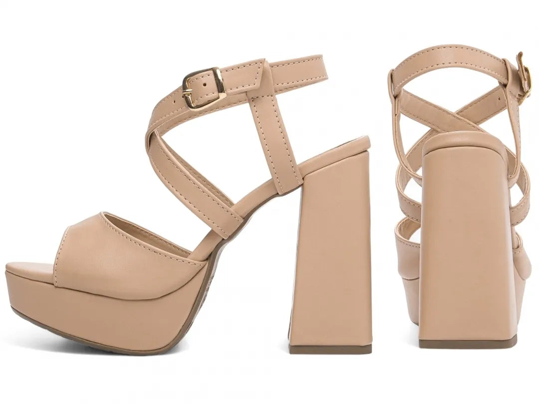 Sandália Feminina Meia Pata Bege com Salto Bloco – Torricella Original