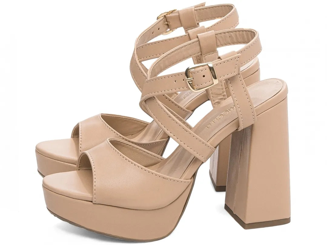 Sandália Feminina Meia Pata Bege com Salto Bloco – Torricella Original