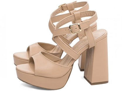 Sandália Feminina Meia Pata Bege com Salto Bloco – Torricella Original