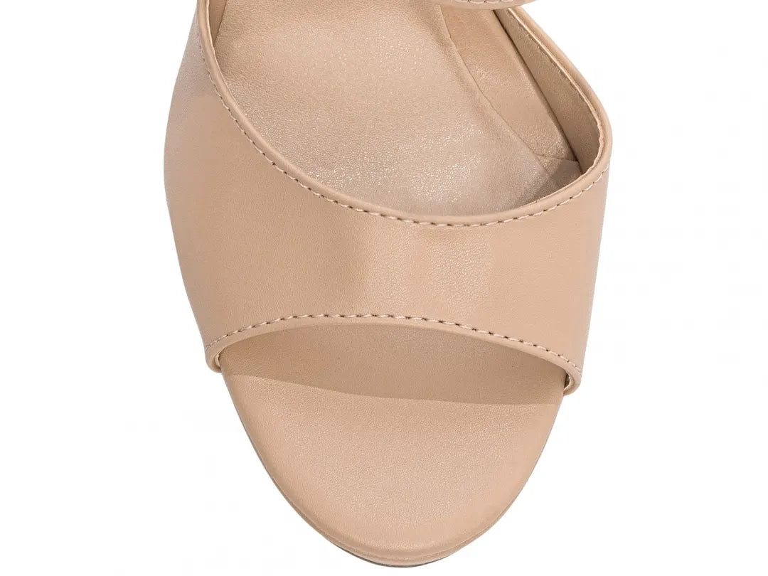 Sandália Feminina Meia Pata Bege com Salto Bloco – Torricella Original
