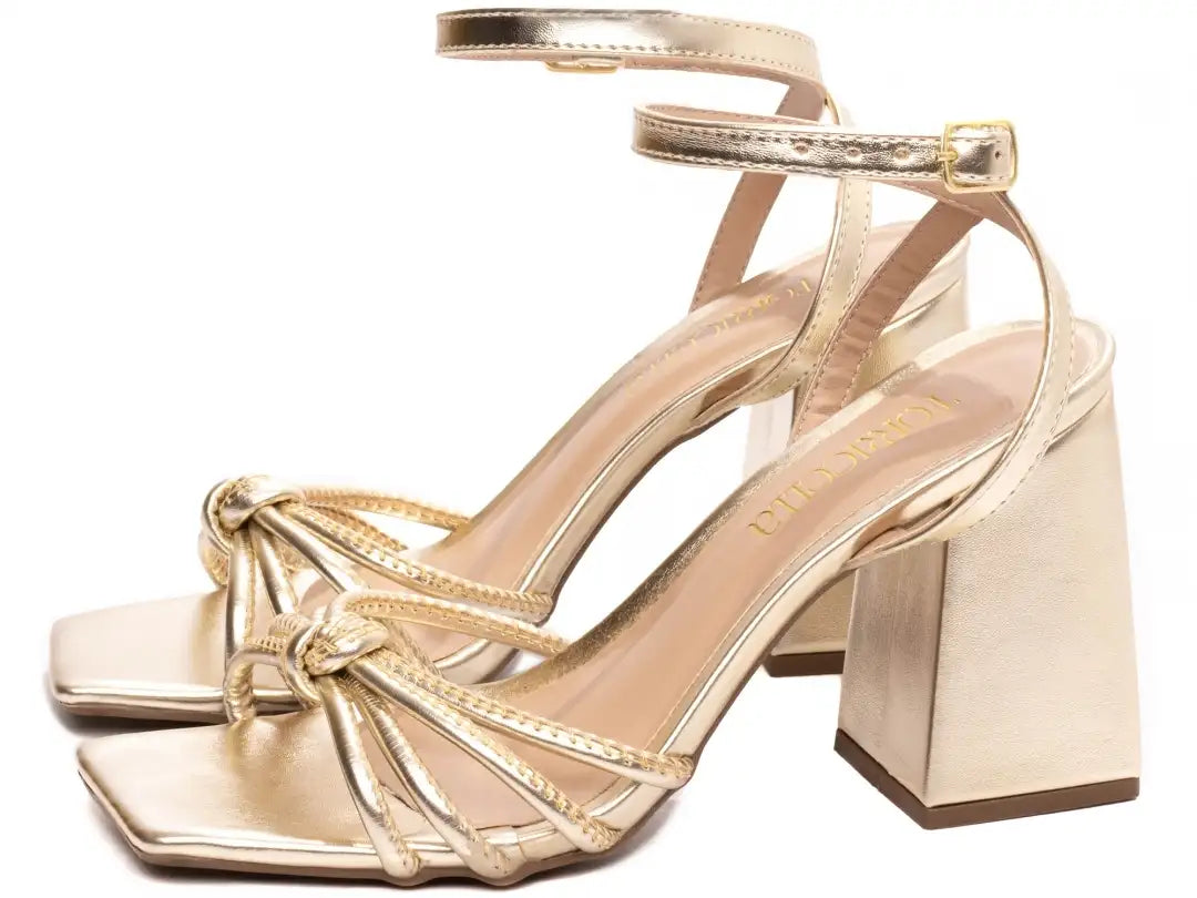 Sandália Ouro Light Salto Grosso 9cm Confortável