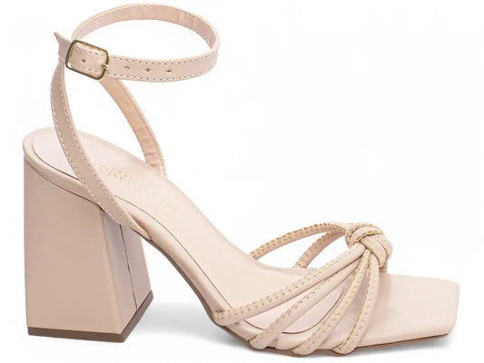 Sandália Bege Salto Grosso 9 cm antiderrapante
