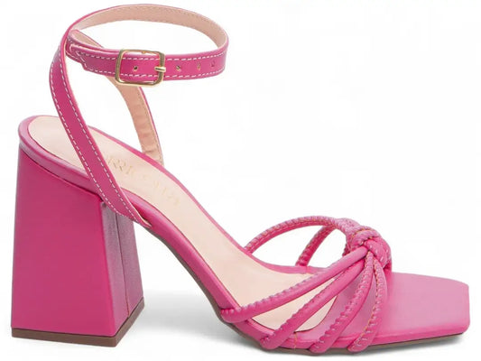 Sandália Feminina Pink Salto Grosso 9cm com Fivela Dourada