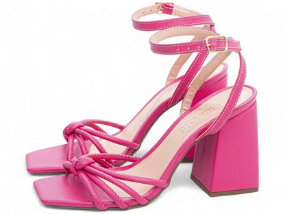 Sandália Feminina Pink Salto Grosso 9cm com Fivela Dourada