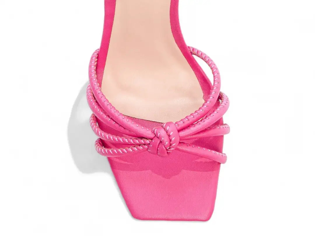 Sandália Feminina Pink Salto Grosso 9cm com Fivela Dourada