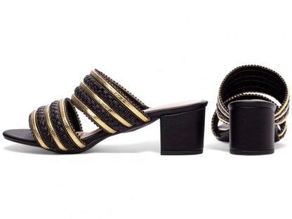 Sandália Torricella Napa Trançado Preto e Dourado | Black Friday Hyly Prime