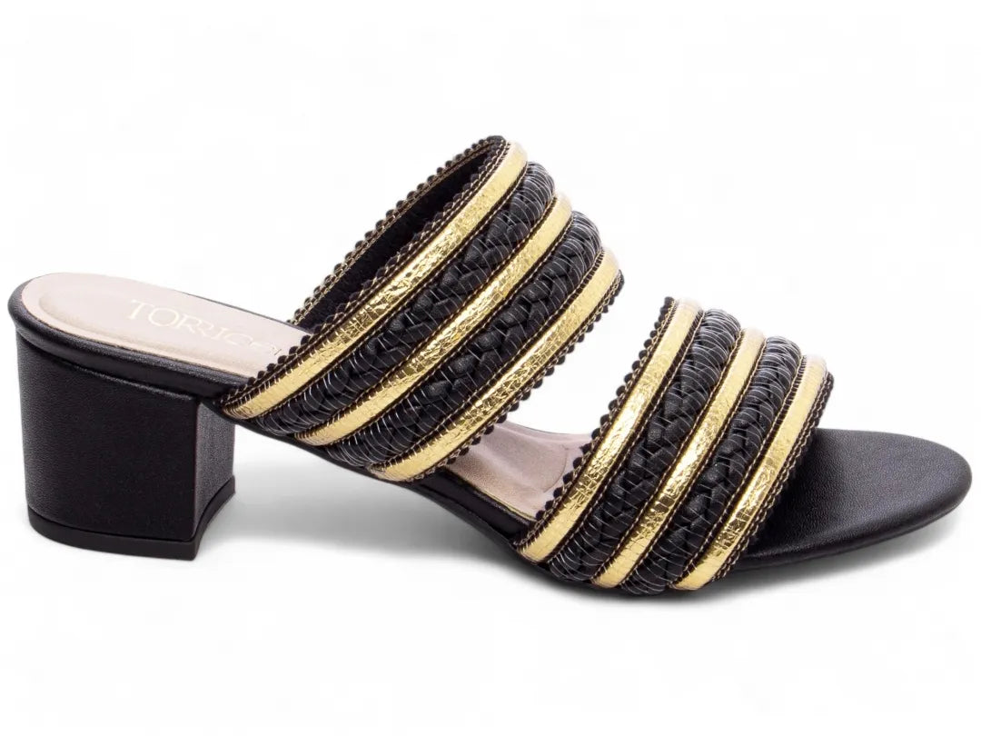 Sandália Torricella Napa Trançado Preto e Dourado | Black Friday Hyly Prime