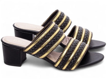 Sandália Torricella Napa Trançado Preto e Dourado | Black Friday Hyly Prime