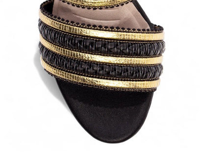 Sandália Torricella Napa Trançado Preto e Dourado | Black Friday Hyly Prime