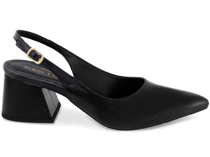 Sapato Scarpin Slingback Preto Salto Bloco 6cm