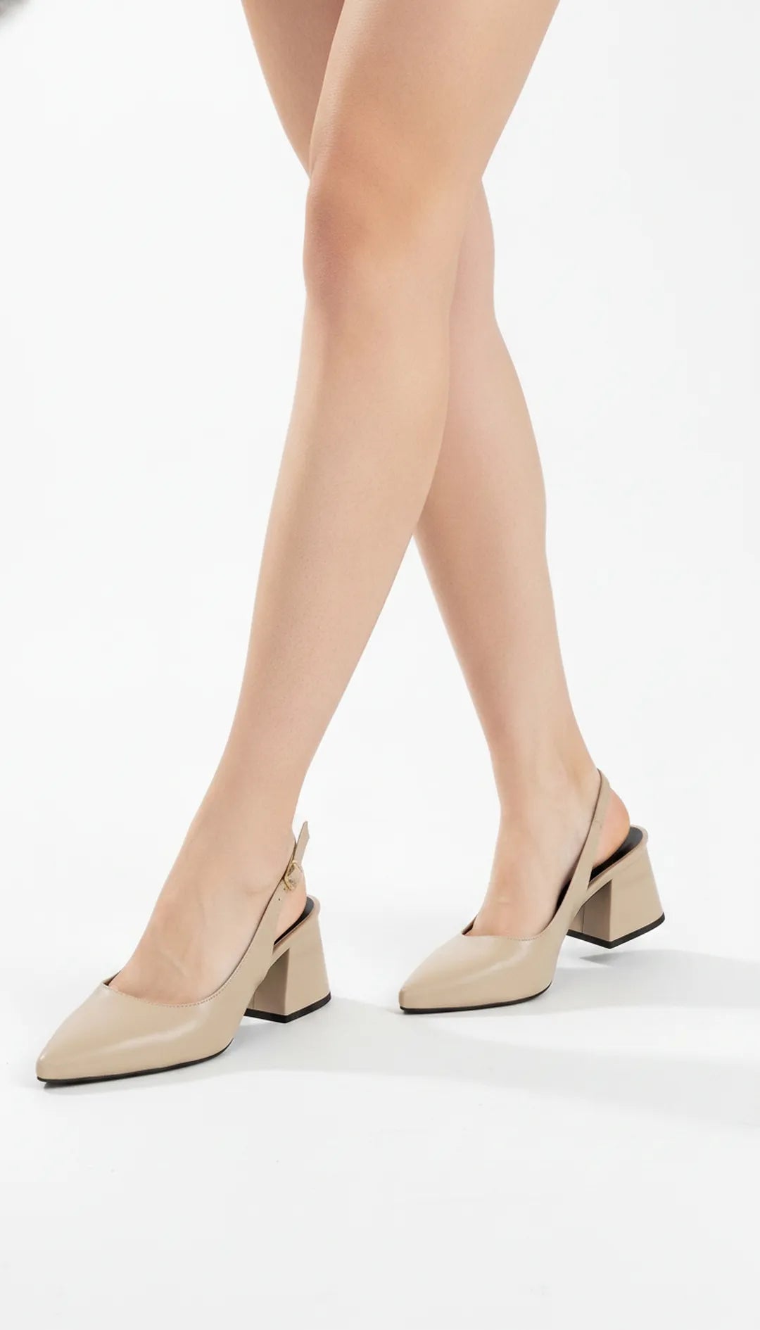 Sapato Scarpin Slingback Bege Salto Bloco 6cm