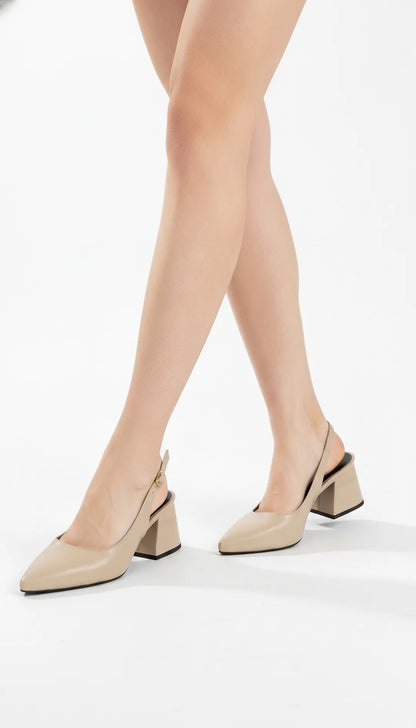 Sapato Scarpin Slingback Bege Salto Bloco 6cm