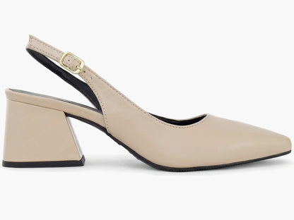 Sapato Scarpin Slingback Bege Salto Bloco 6cm