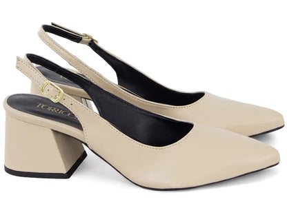 Sapato Scarpin Slingback Bege Salto Bloco 6cm