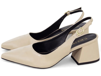 Sapato Scarpin Slingback Bege Salto Bloco 6cm