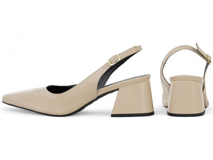 Sapato Scarpin Slingback Bege Salto Bloco 6cm