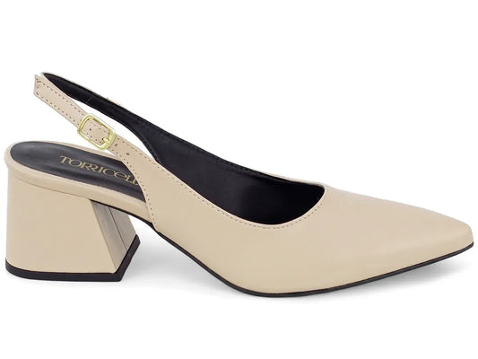 Sapato Scarpin Slingback Bege Salto Bloco 6cm