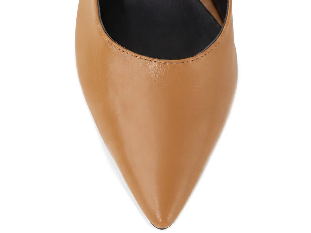 Sapato Scarpin Slingback Caramelo Salto Bloco 6cm