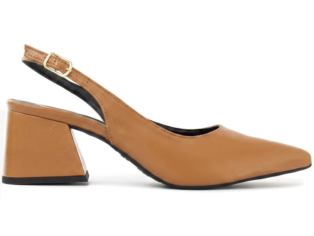 Sapato Scarpin Slingback Caramelo Salto Bloco 6cm