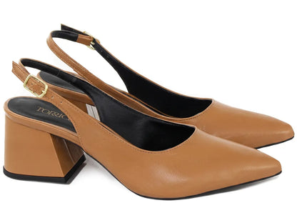 Sapato Scarpin Slingback Caramelo Salto Bloco 6cm