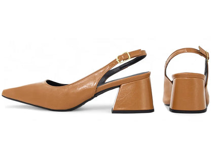 Sapato Scarpin Slingback Caramelo Salto Bloco 6cm