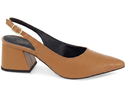 Sapato Scarpin Slingback Caramelo Salto Bloco 6cm