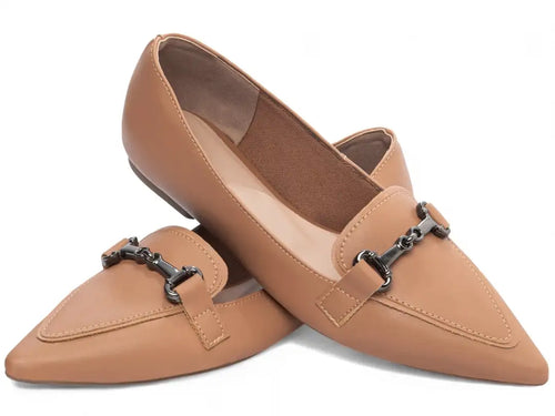 Sapatilha Mocassim Feminina Napa Caramelo com Bridão Grafite